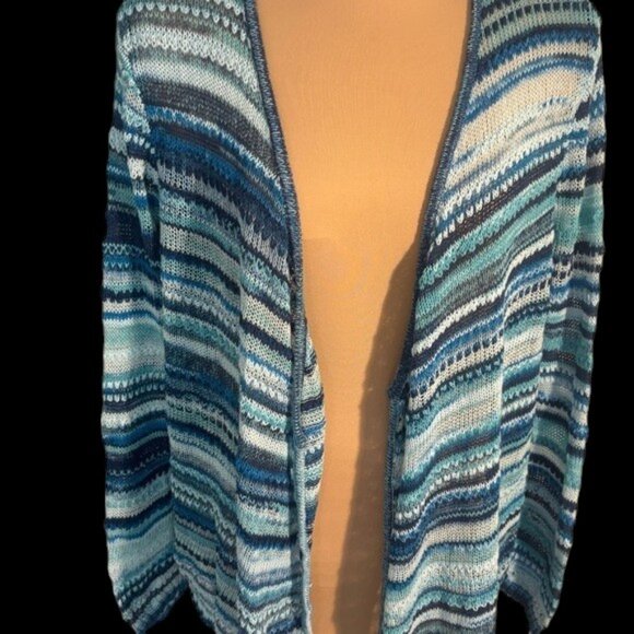 J. Jill Sweaters - J. Jill Blue and White striped cardigan size Large